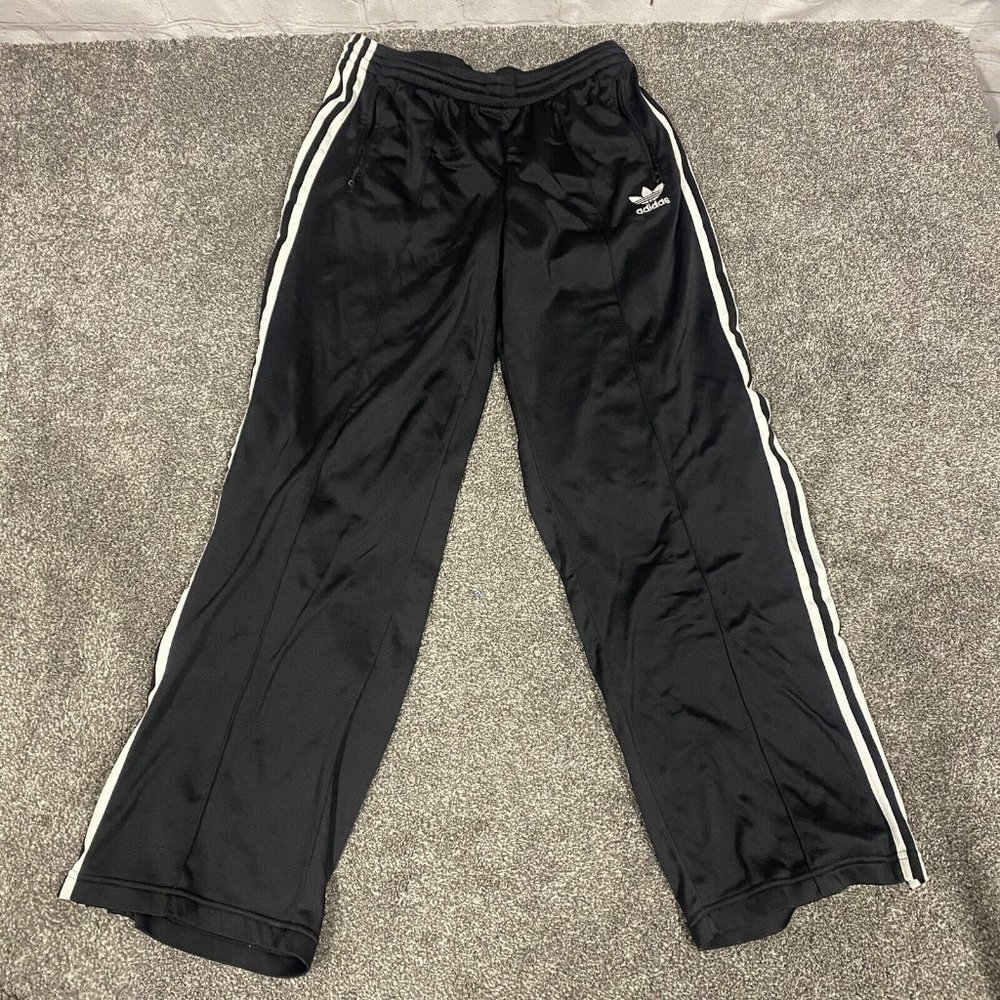 Vintage Adidas Black White Sweatpants Zippered Pockets Size Medium